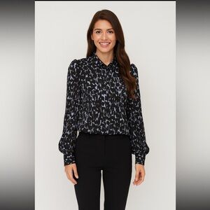 Abbey Glass Blue Black Leopard Blouse size Medium